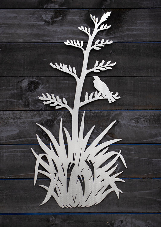 Tui on Flax Bush Aluminium